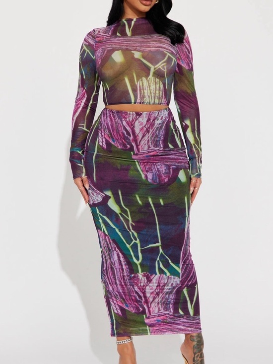 Fashion Nova Dresses & Skirts - Fashion Nova Purple Multi Sheer Floral Maxi Skirt Set